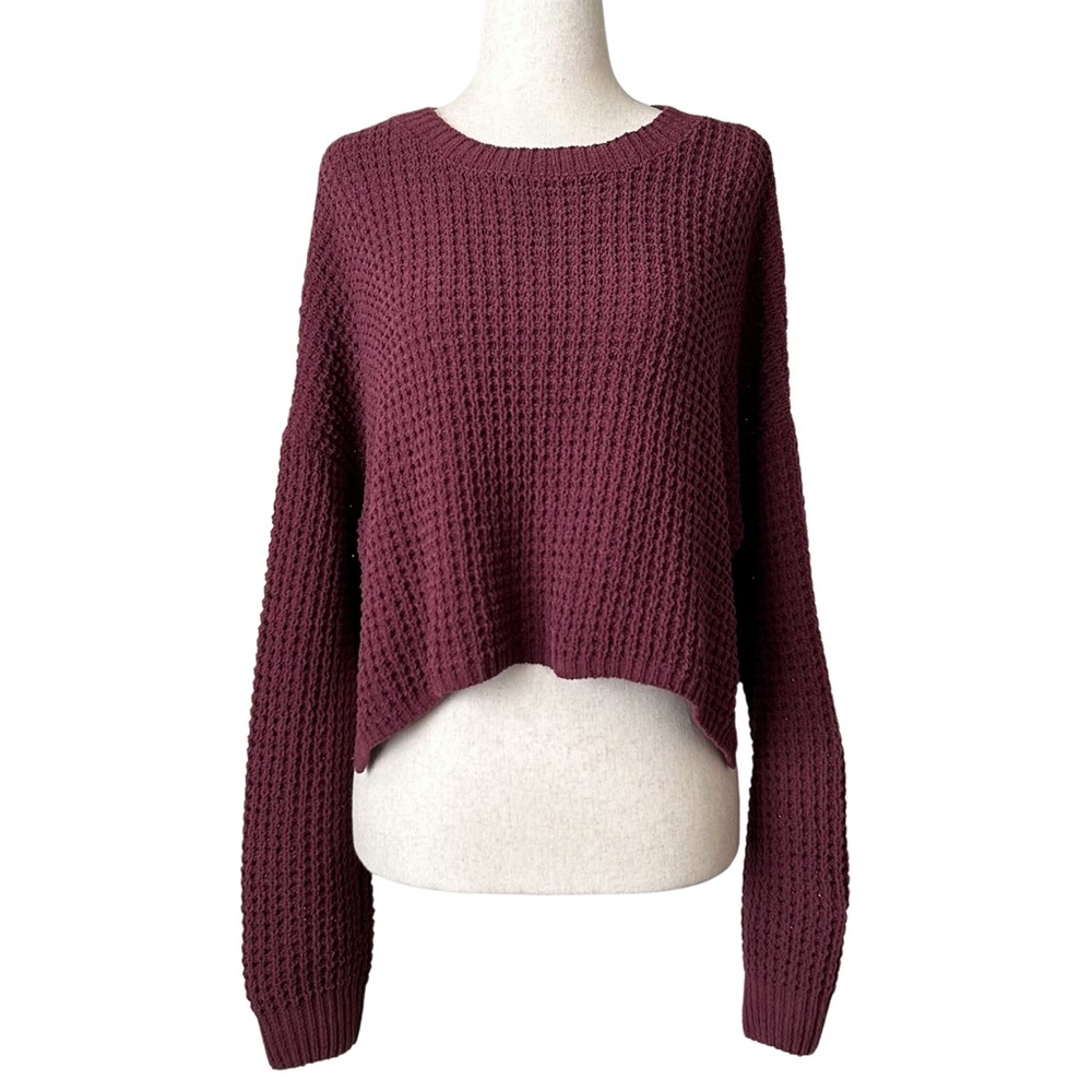 Rue21 Slouchy Oversized Crew Neck Cropped Sweater - Size S - Burgundy